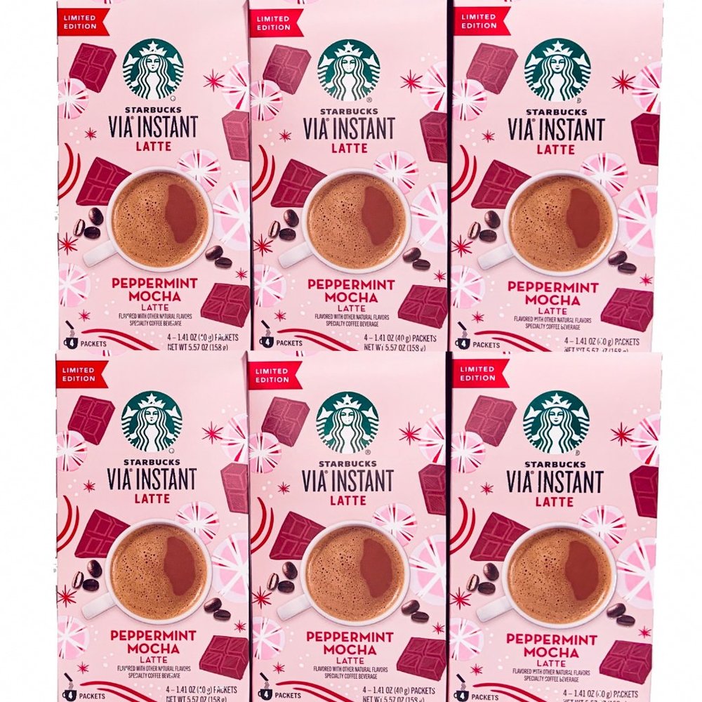 6 PK STARBUCKS Via Instant Peppermint Mocha Latte